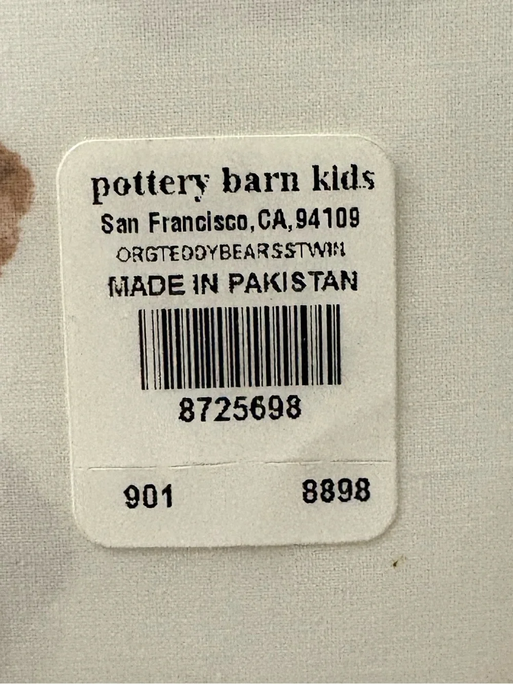 NWT Pottery Barn Kids Teddy Bear Holiday Organic Twin Sheet Set - White/Brown
